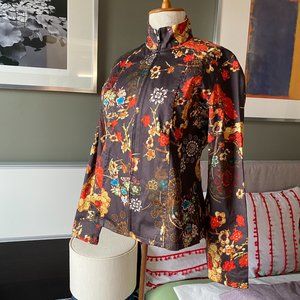 * Chico’s Women’s Cherry Blossom Theme Jacket in Brown Cotton Blend Sz 0 - Y1612